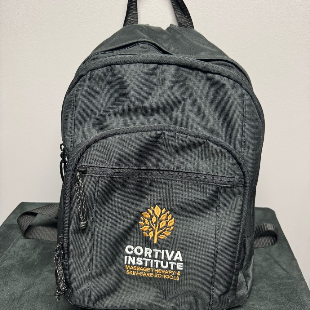 Black Embroidered Massage School Logo Backpack